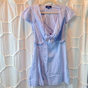 Seaport Light Blue and White Striped Tie-Front Dress